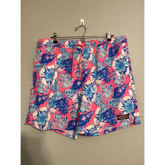 Vineyard Vines Pink Blue Swim Trunks Shorts Pockets Swim Shorts Floral - Picture 9 of 9